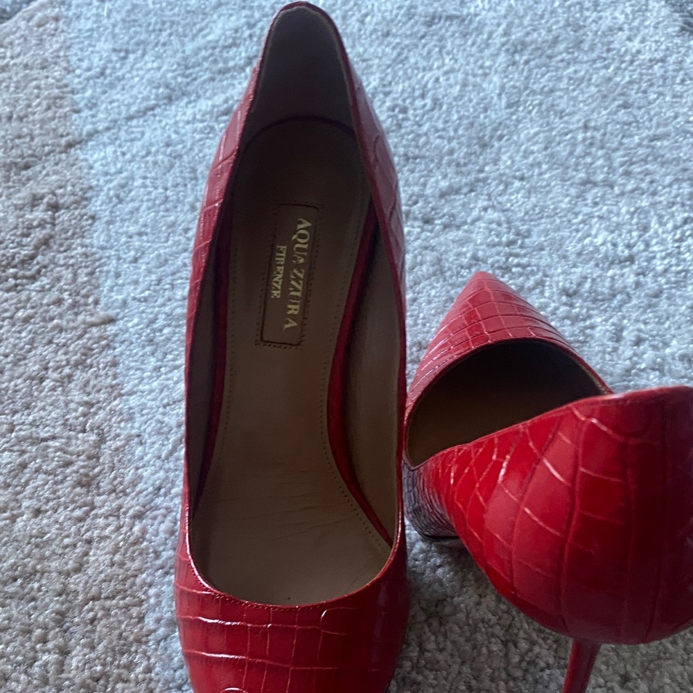 Aquazzura Scarlet Croc-Embossed Heels